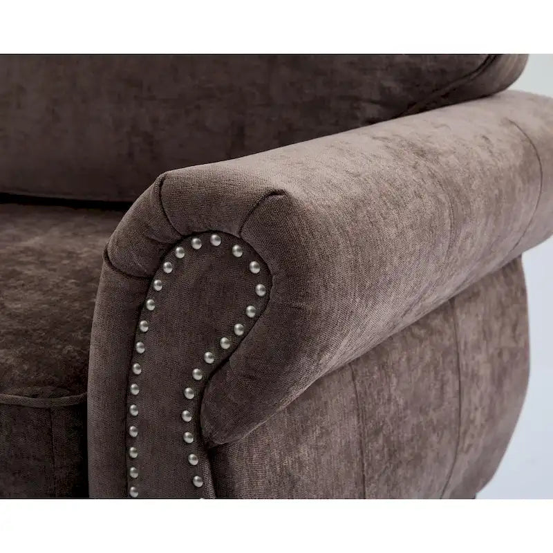 109.5 Chenille 6-Seater L-Shaped Sectional Sofa with Rivets Decorated Rolled Armrests,Cushions, and Wood Frame