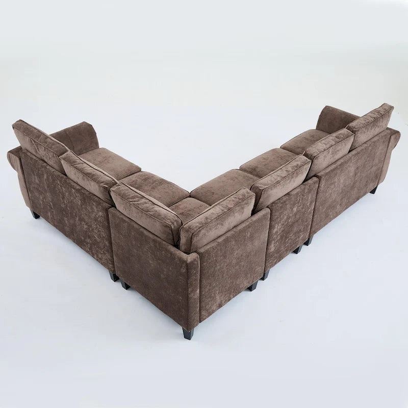 109.5 Chenille 6-Seater L-Shaped Sectional Sofa with Rivets Decorated Rolled Armrests,Cushions, and Wood Frame