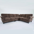 109.5 Chenille 6-Seater L-Shaped Sectional Sofa with Rivets Decorated Rolled Armrests,Cushions, and Wood Frame
