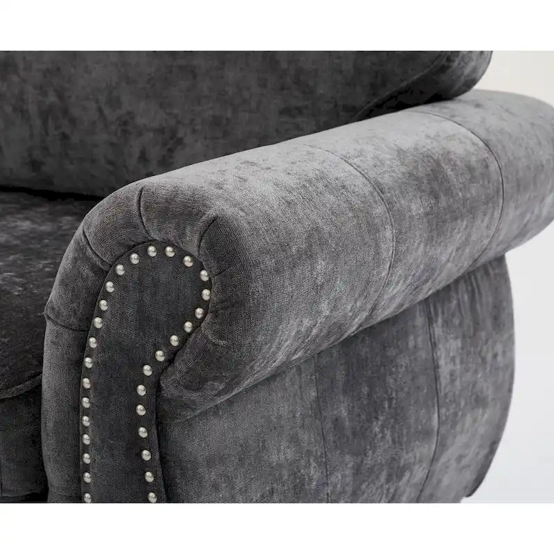 109.5 Chenille 6-Seater L-Shaped Sectional Sofa with Rivets Decorated Rolled Armrests,Cushions, and Wood Frame