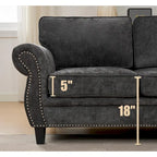 109.5 Chenille 6-Seater L-Shaped Sectional Sofa with Rivets Decorated Rolled Armrests,Cushions, and Wood Frame