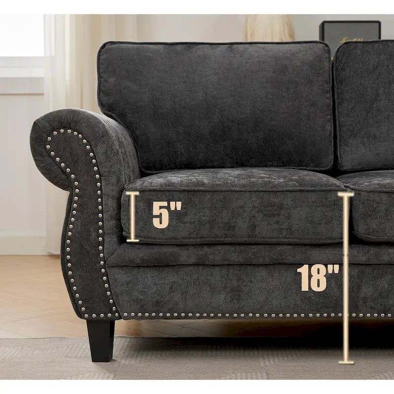 109.5 Chenille 6-Seater L-Shaped Sectional Sofa with Rivets Decorated Rolled Armrests,Cushions, and Wood Frame