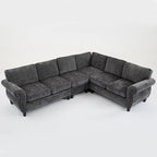 109.5 Chenille 6-Seater L-Shaped Sectional Sofa with Rivets Decorated Rolled Armrests,Cushions, and Wood Frame