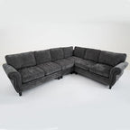 109.5 Chenille 6-Seater L-Shaped Sectional Sofa with Rivets Decorated Rolled Armrests,Cushions, and Wood Frame