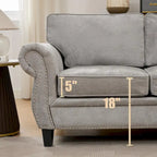 109.5 Chenille 6-Seater L-Shaped Sectional Sofa with Rivets Decorated Rolled Armrests,Cushions, and Wood Frame