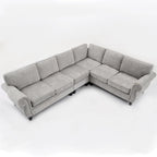 109.5 Chenille 6-Seater L-Shaped Sectional Sofa with Rivets Decorated Rolled Armrests,Cushions, and Wood Frame