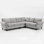 109.5 Chenille 6-Seater L-Shaped Sectional Sofa with Rivets Decorated Rolled Armrests,Cushions, and Wood Frame