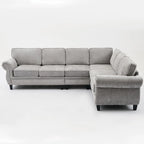 109.5 Chenille 6-Seater L-Shaped Sectional Sofa with Rivets Decorated Rolled Armrests,Cushions, and Wood Frame