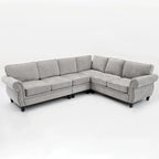 109.5 Chenille 6-Seater L-Shaped Sectional Sofa with Rivets Decorated Rolled Armrests,Cushions, and Wood Frame