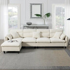 110 L-Shaped 5 Seater Sectional Sofa with Removable Ottoman, Cloud Chenille Upholstery and 5 Pillows