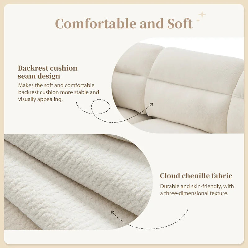 110 L-Shaped 5 Seater Sectional Sofa with Removable Ottoman, Cloud Chenille Upholstery and 5 Pillows