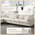 110 L-Shaped 5 Seater Sectional Sofa with Removable Ottoman, Cloud Chenille Upholstery and 5 Pillows