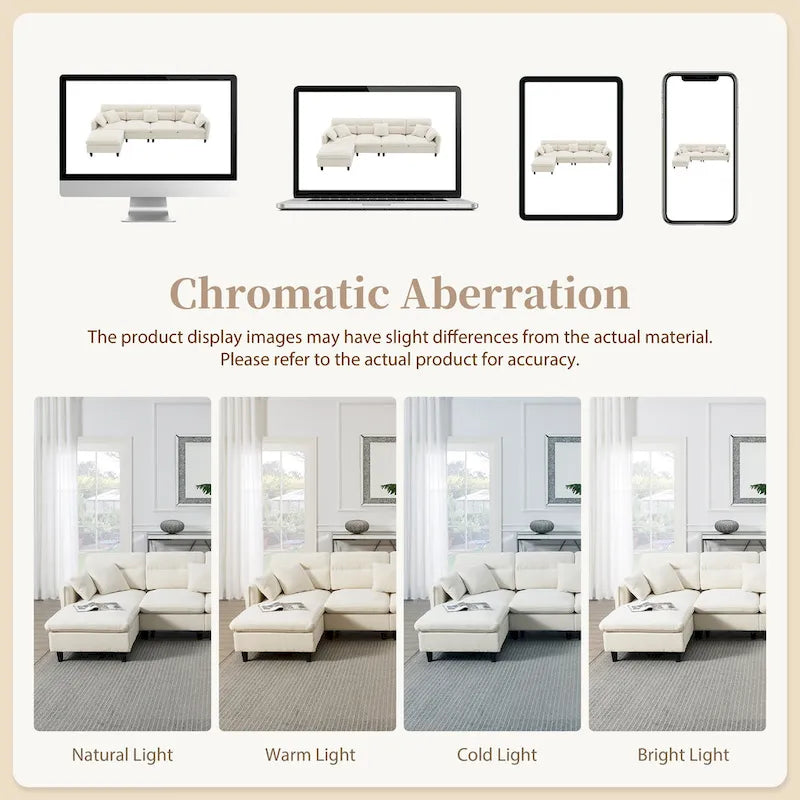 110 L-Shaped 5 Seater Sectional Sofa with Removable Ottoman, Cloud Chenille Upholstery and 5 Pillows