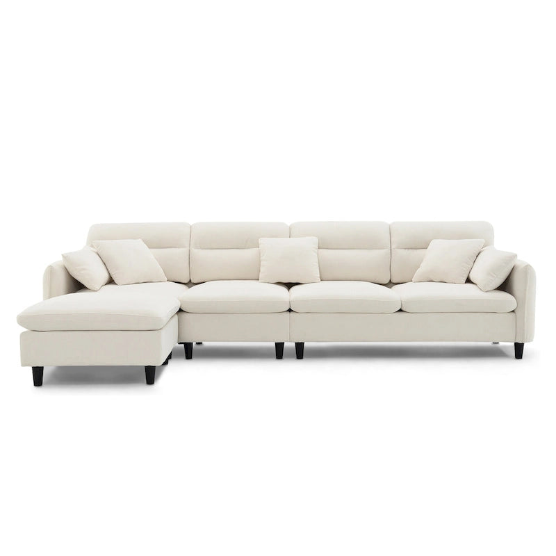 110 L-Shaped 5 Seater Sectional Sofa with Removable Ottoman, Cloud Chenille Upholstery and 5 Pillows