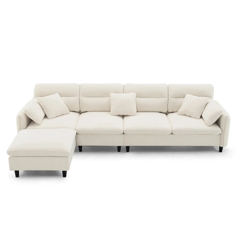 110 L-Shaped 5 Seater Sectional Sofa with Removable Ottoman, Cloud Chenille Upholstery and 5 Pillows