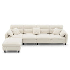 110 L-Shaped 5 Seater Sectional Sofa with Removable Ottoman, Cloud Chenille Upholstery and 5 Pillows