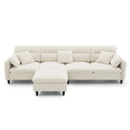 110 L-Shaped 5 Seater Sectional Sofa with Removable Ottoman, Cloud Chenille Upholstery and 5 Pillows