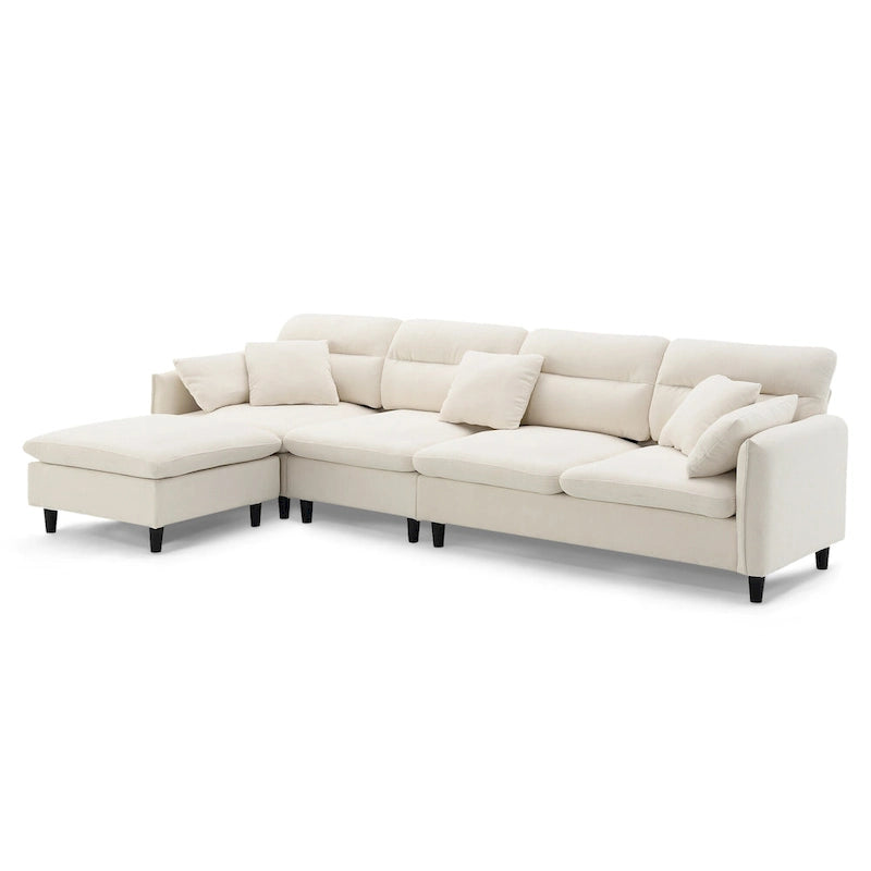 110 L-Shaped 5 Seater Sectional Sofa with Removable Ottoman, Cloud Chenille Upholstery and 5 Pillows