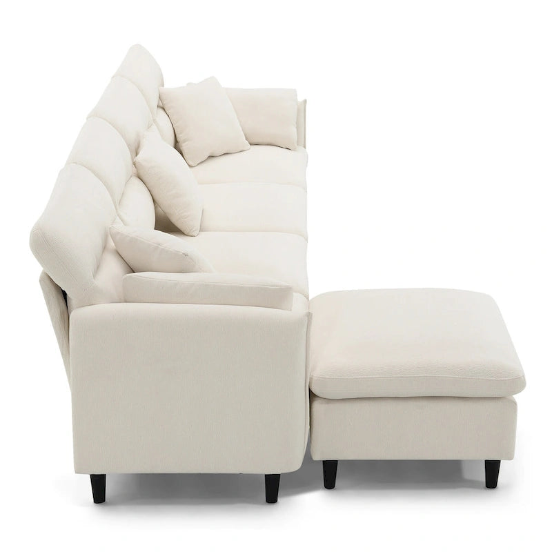 110 L-Shaped 5 Seater Sectional Sofa with Removable Ottoman, Cloud Chenille Upholstery and 5 Pillows