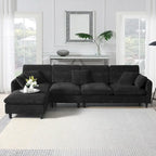 110 L-Shaped 5 Seater Sectional Sofa with Removable Ottoman, Cloud Chenille Upholstery and 5 Pillows