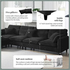 110 L-Shaped 5 Seater Sectional Sofa with Removable Ottoman, Cloud Chenille Upholstery and 5 Pillows