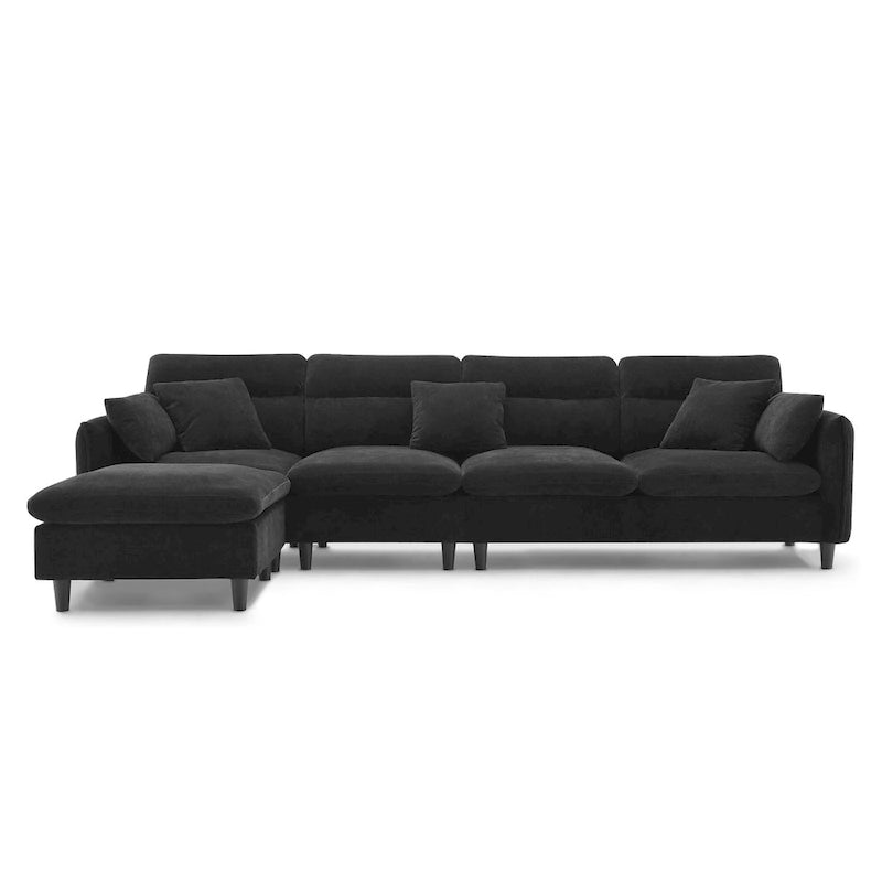 110 L-Shaped 5 Seater Sectional Sofa with Removable Ottoman, Cloud Chenille Upholstery and 5 Pillows