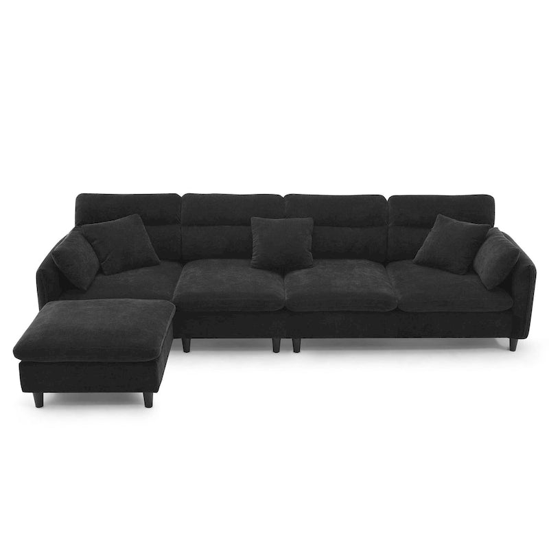 110 L-Shaped 5 Seater Sectional Sofa with Removable Ottoman, Cloud Chenille Upholstery and 5 Pillows