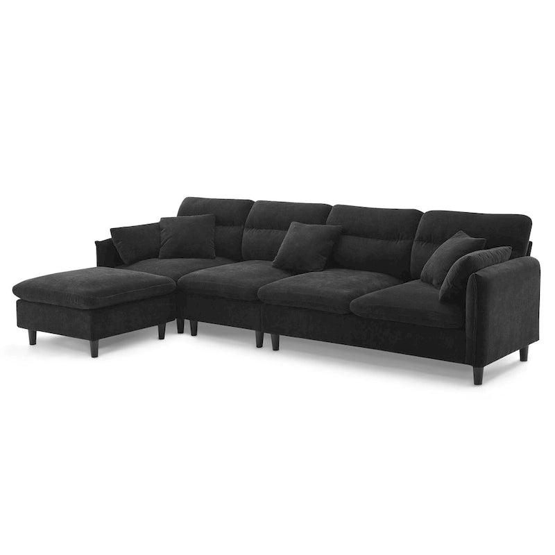 110 L-Shaped 5 Seater Sectional Sofa with Removable Ottoman, Cloud Chenille Upholstery and 5 Pillows