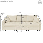 102 Corduroy Modern 3-Seater Sofa Deep Seat with Cup Holders & Phone Holder