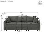 102 Corduroy Modern 3-Seater Sofa Deep Seat with Cup Holders & Phone Holder