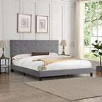 King Upholstered Platform Bed with Button Tufted Linen Headboard