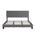 King Upholstered Platform Bed with Button Tufted Linen Headboard
