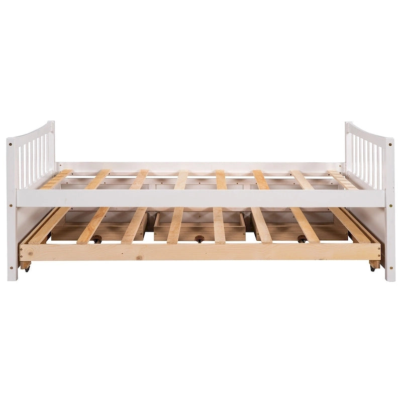 Twin Wooden Daybed with Trundle, Drawers & Headboard