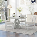 Antique White Retro 5-Piece Wooden Dining Table Set with Extendable Table & 4 Chairs
