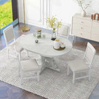 Antique White Retro 5-Piece Wooden Dining Table Set with Extendable Table & 4 Chairs