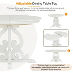 Antique White Retro 5-Piece Wooden Dining Table Set with Extendable Table & 4 Chairs