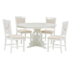 Antique White Retro 5-Piece Wooden Dining Table Set with Extendable Table & 4 Chairs
