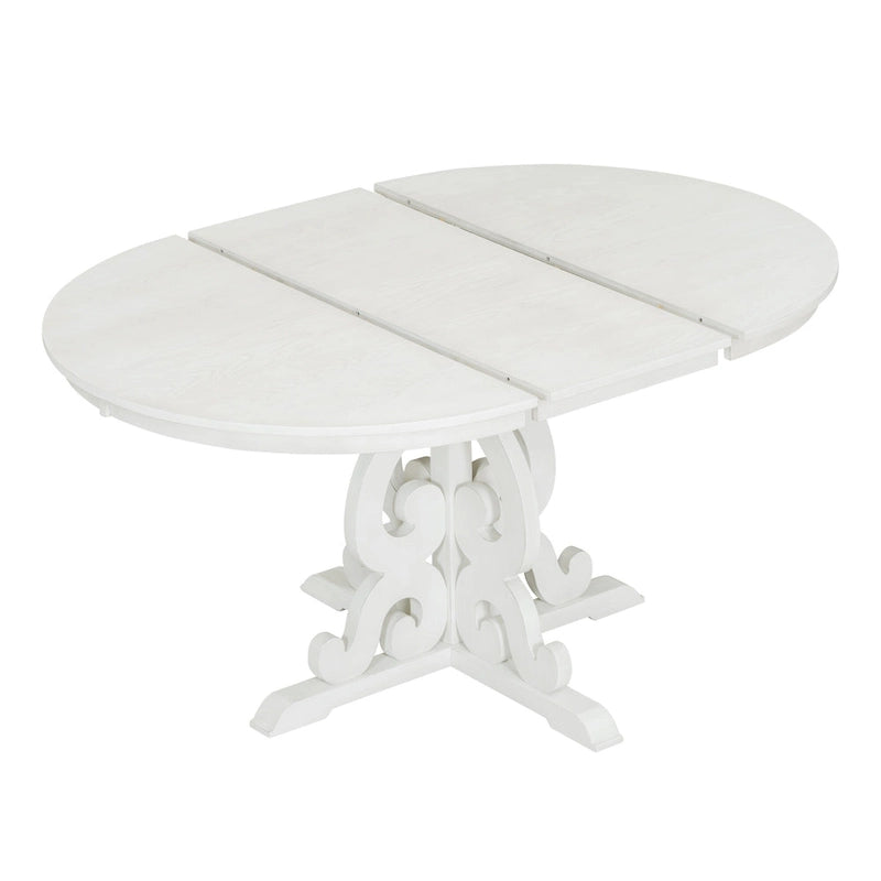 Antique White Retro 5-Piece Wooden Dining Table Set with Extendable Table & 4 Chairs