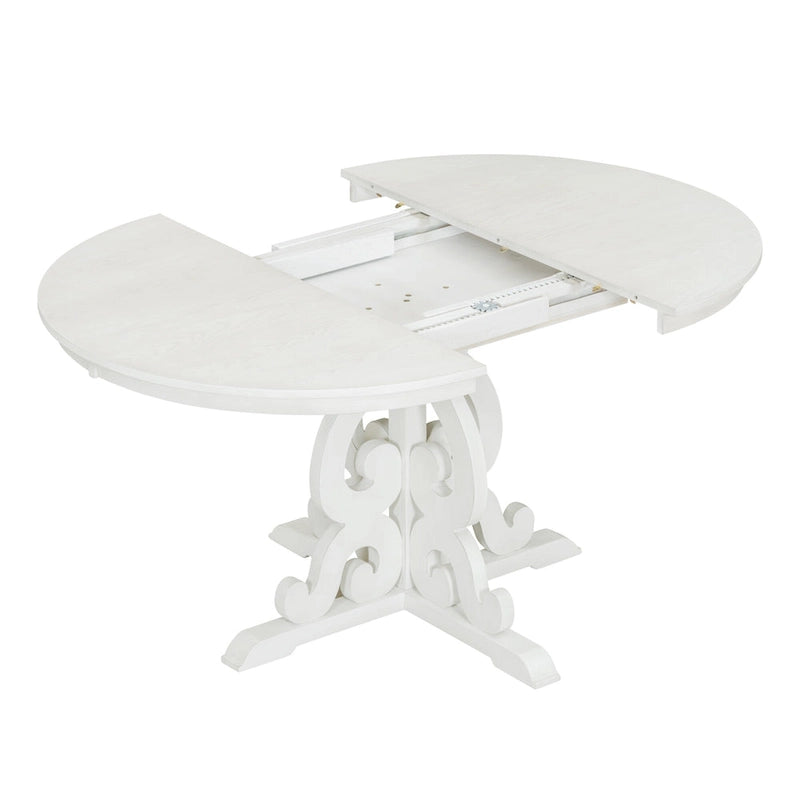 Antique White Retro 5-Piece Wooden Dining Table Set with Extendable Table & 4 Chairs