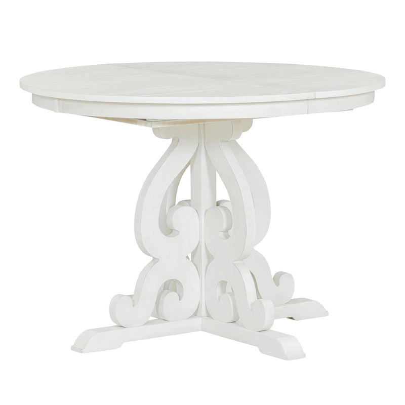 Antique White Retro 5-Piece Wooden Dining Table Set with Extendable Table & 4 Chairs