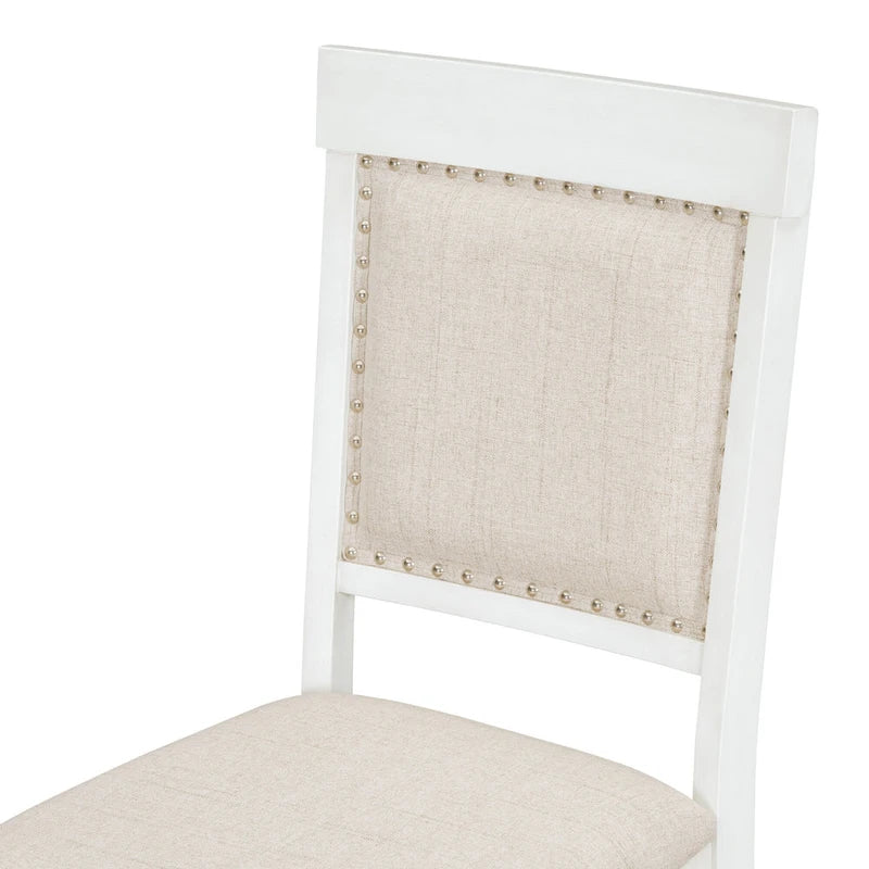 Antique White Retro 5-Piece Wooden Dining Table Set with Extendable Table & 4 Chairs