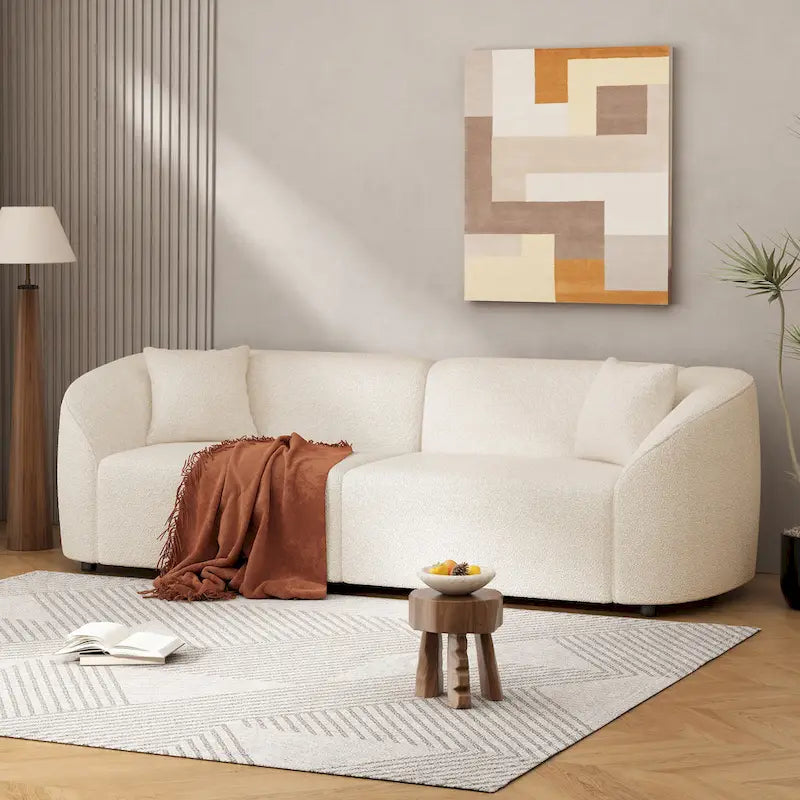 87.5 Boucle Curved 3-Seater Sofa with Sculptural & Ergonomic Design