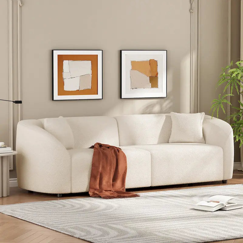 87.5 Boucle Curved 3-Seater Sofa with Sculptural & Ergonomic Design