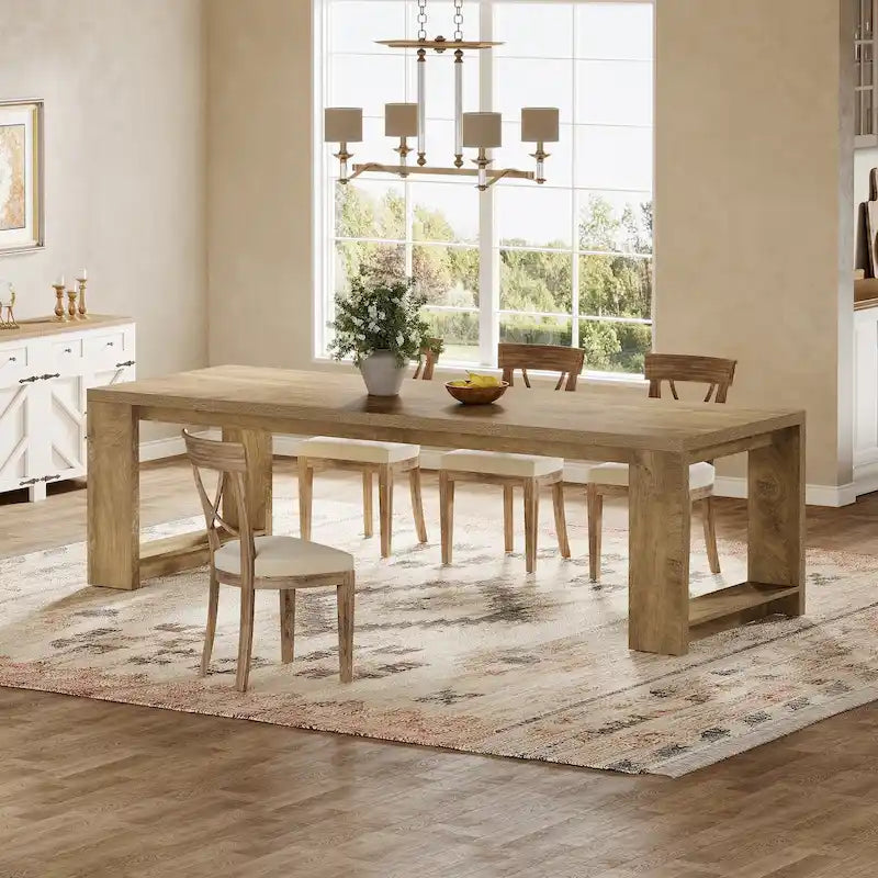 86.61 Inch Extra Long Wood Dining Table Kitchen Table for 6-8