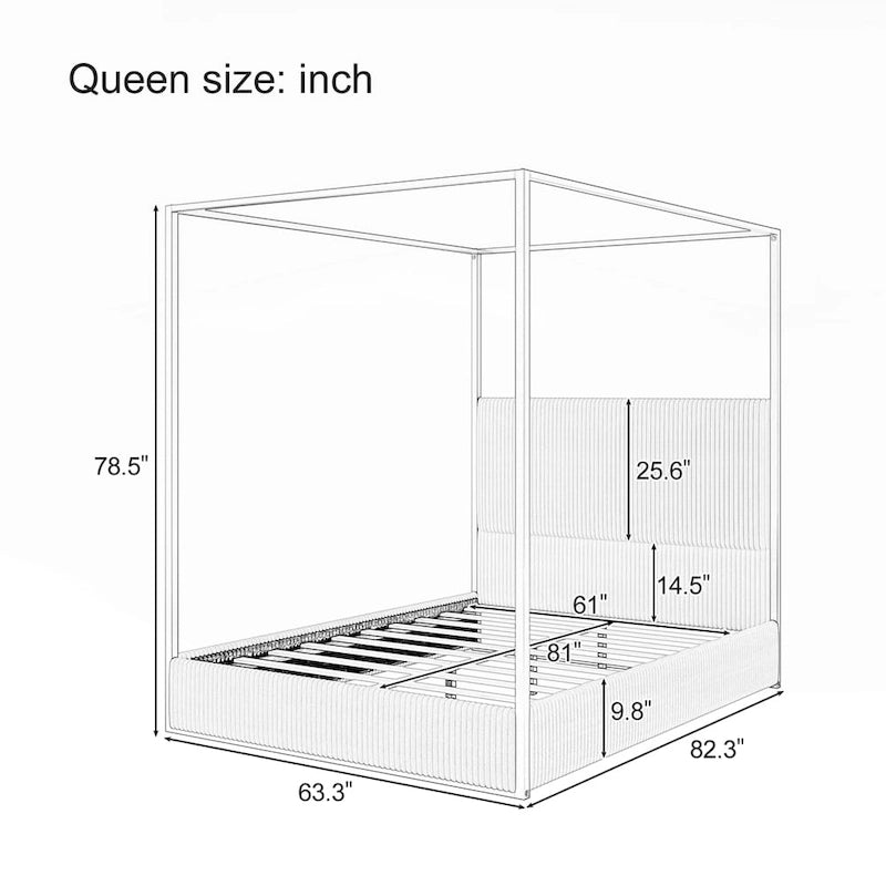 Modern Luxury Metal Canopy Bed with Tall Upholstered Headboard