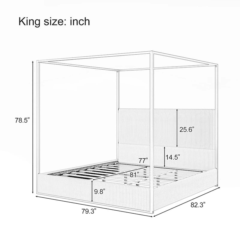 Modern Luxury Metal Canopy Bed with Tall Upholstered Headboard