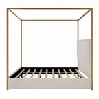 Modern Luxury Metal Canopy Bed with Tall Upholstered Headboard