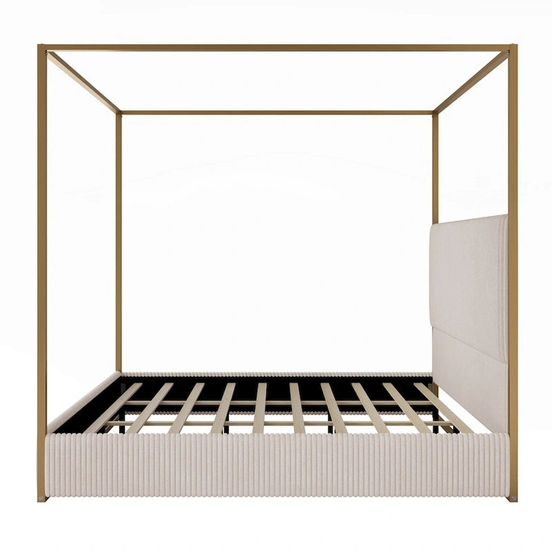 Modern Luxury Metal Canopy Bed with Tall Upholstered Headboard