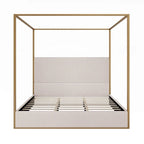 Modern Luxury Metal Canopy Bed with Tall Upholstered Headboard