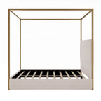 Modern Luxury Metal Canopy Bed with Tall Upholstered Headboard